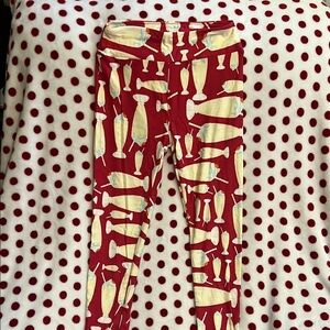 LuLaRoe OS Red and Cream Patterned Bottoms